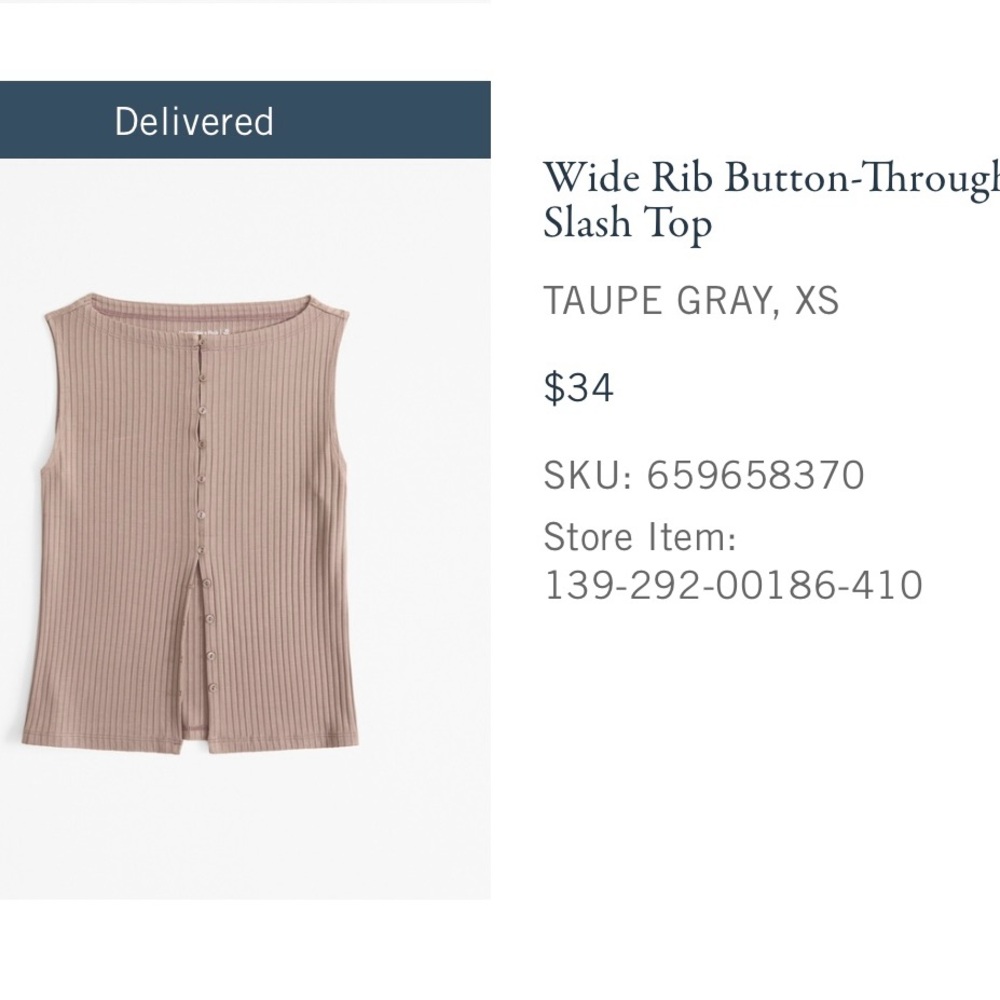 Abercrombie Wide Ribbed Button Up Tank